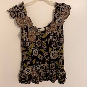 Charlie & Robin Wool Tank Top Small Brown Floral Knit Cottagecore Whimsygoth